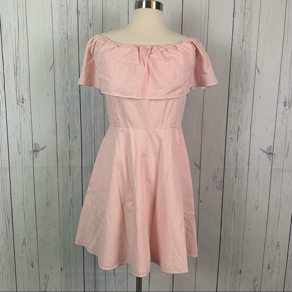 Jack Wills pink striped off the shoulder dress